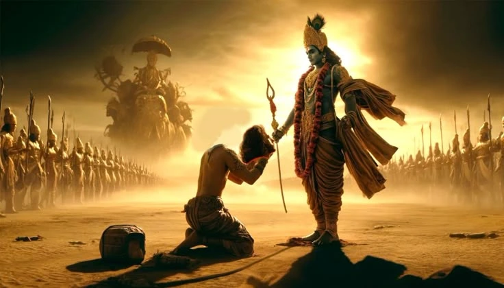 Barbarik offering his head to Shri Krishna